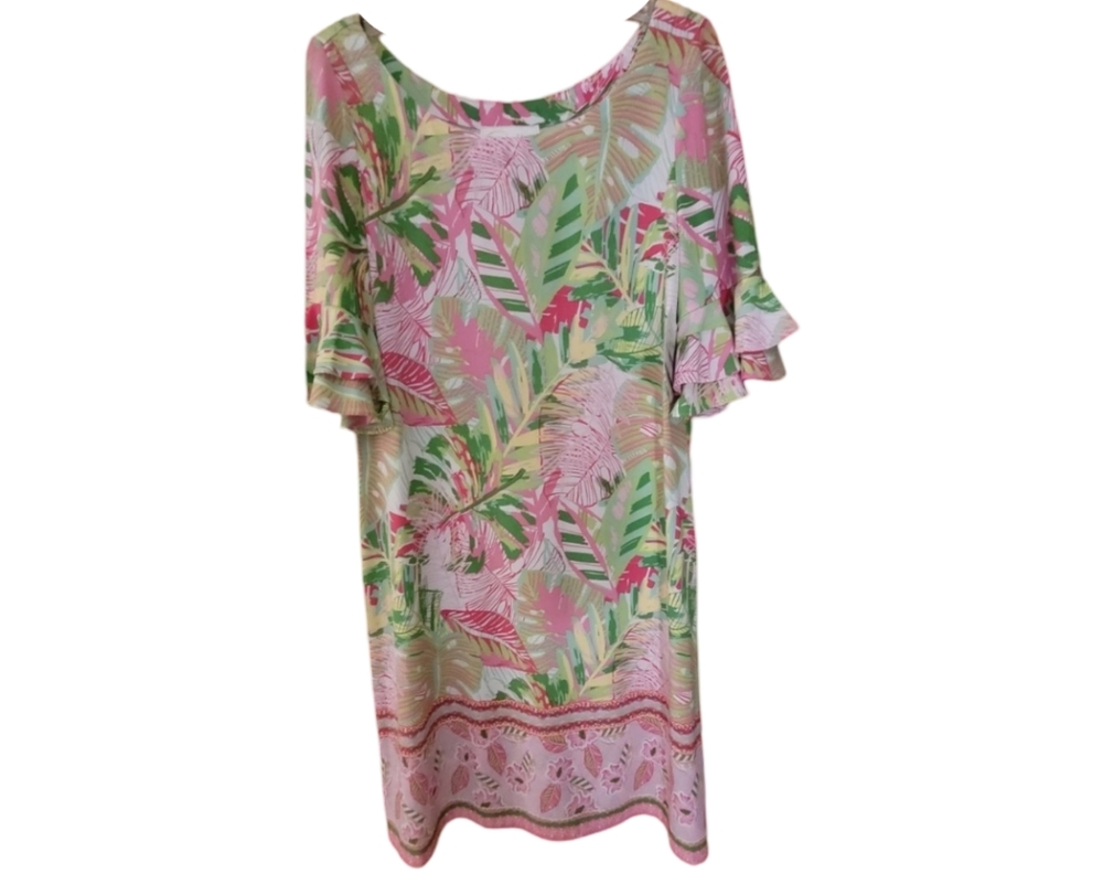 Pappagallo Oasis Flutter Sleeve Tropical Print Shift Dress NWT
